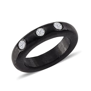 Lab Grown Diamond (G-H, SI) (0.15 cts), Black Jade Band Ring in Rhodium Over Sterling Silver (Size 10.0) 16.65 ctw