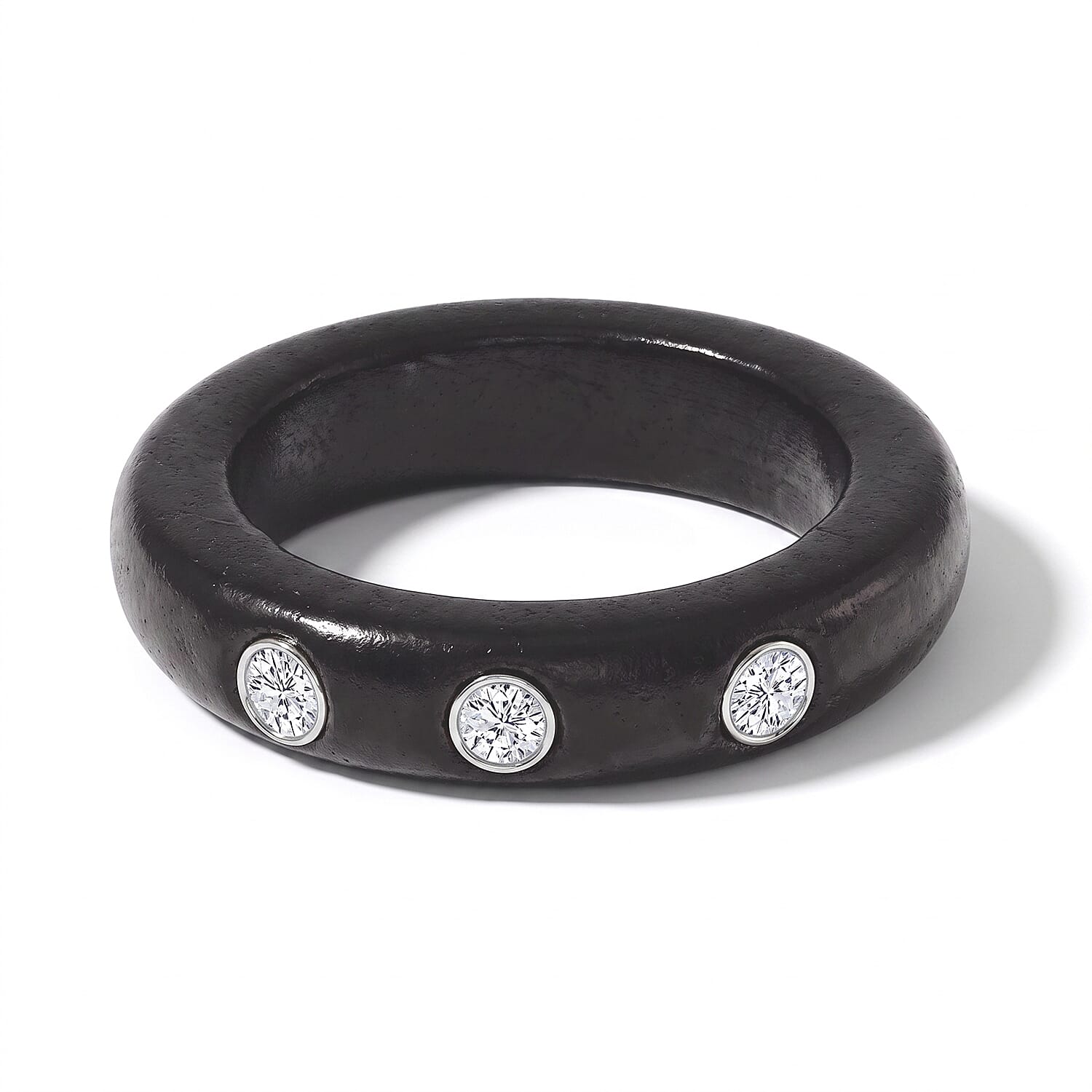 Lab Grown Diamond (G-H, SI) (0.15 cts), Black Jade Band Ring in Rhodium Over Sterling Silver (Size 10.0) 16.65 ctw
