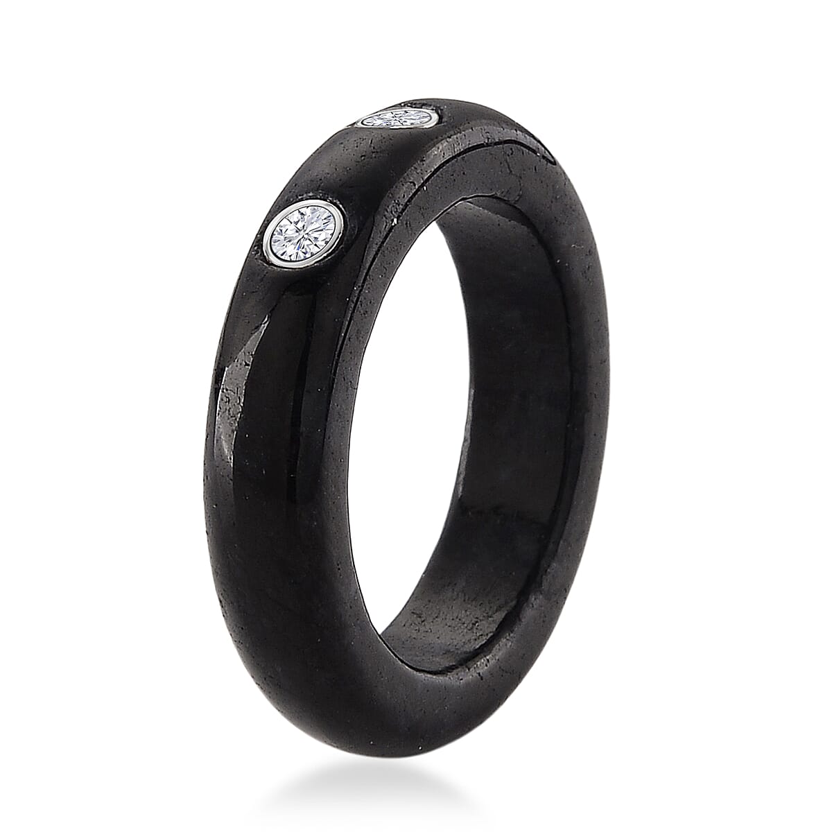 Lab Grown Diamond G-H SI and Black Jade 16.65 ctw Band Ring in Rhodium Over Sterling Silver (Size 7.0) image number 3
