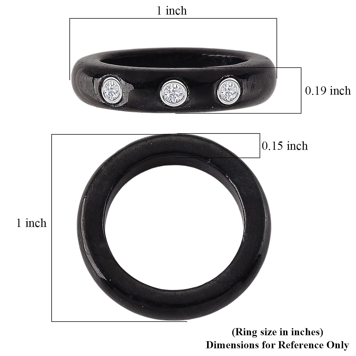 Lab Grown Diamond G-H SI and Black Jade 16.65 ctw Band Ring in Rhodium Over Sterling Silver (Size 7.0) image number 5