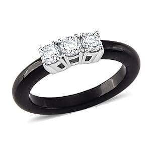 Lab Grown Diamond G-H SI and Black Jade (D) 7.50 ctw Band Ring in Rhodium Over Sterling Silver (Size 10.0)