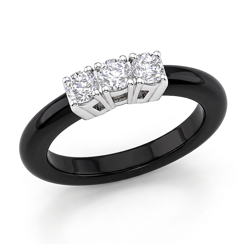 Lab Grown Diamond G-H SI and Black Jade (D) 7.50 ctw Band Ring in Rhodium Over Sterling Silver (Size 10.0)