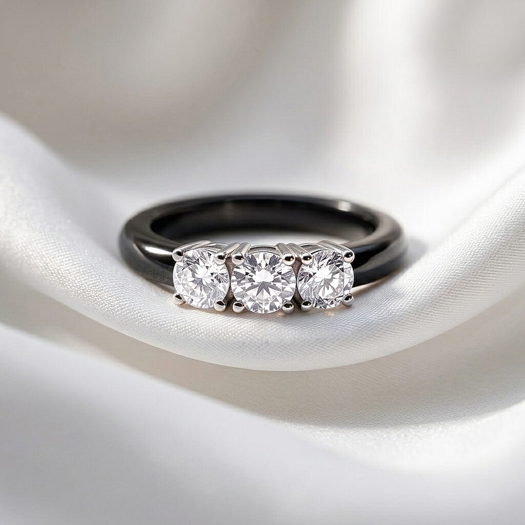 Lab Grown Diamond G-H SI and Black Jade (D) 7.50 ctw Band Ring in Rhodium Over Sterling Silver (Size 10.0)