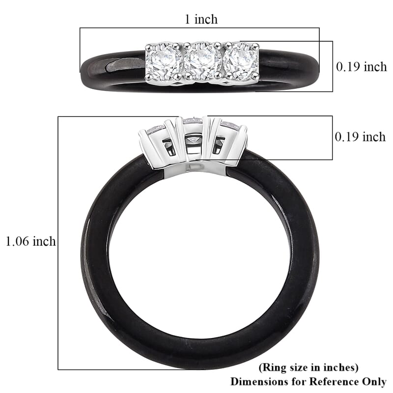 Lab Grown Diamond G-H SI and Black Jade (D) 7.50 ctw Band Ring in Rhodium Over Sterling Silver (Size 5.0)