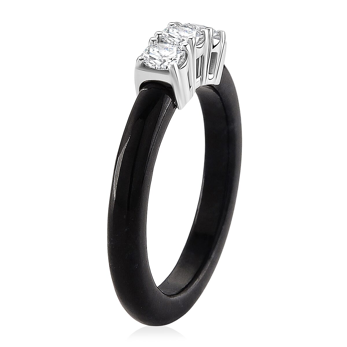 Lab Grown Diamond G-H SI and Black Jade (D) 7.50 ctw Band Ring in Rhodium Over Sterling Silver (Size 6.0) image number 3