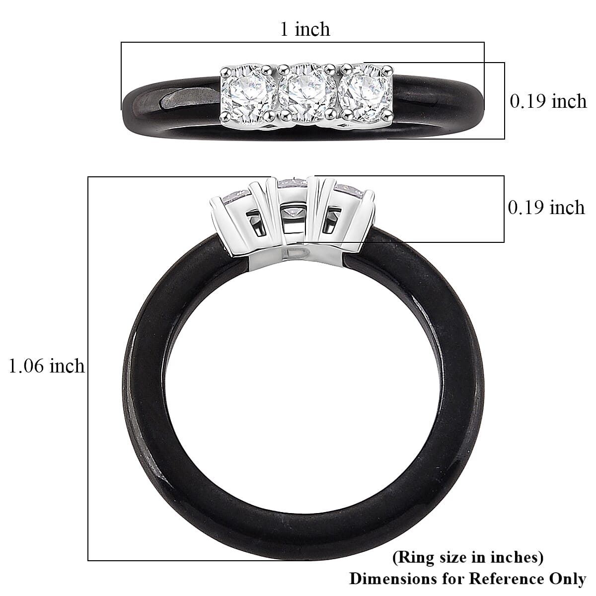 Lab Grown Diamond G-H SI and Black Jade (D) 7.50 ctw Band Ring in Rhodium Over Sterling Silver (Size 6.0) image number 5