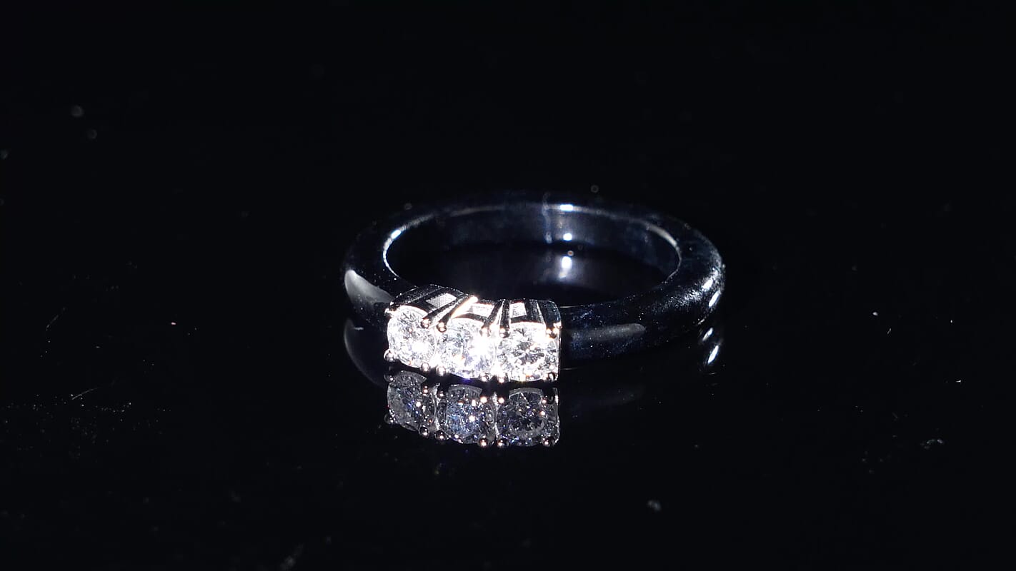 Lab Grown Diamond (G-H, SI) (0.55 cts), Black Jade Band Ring in Rhodium Over Sterling Silver (Size 10.0) 7.50 ctw