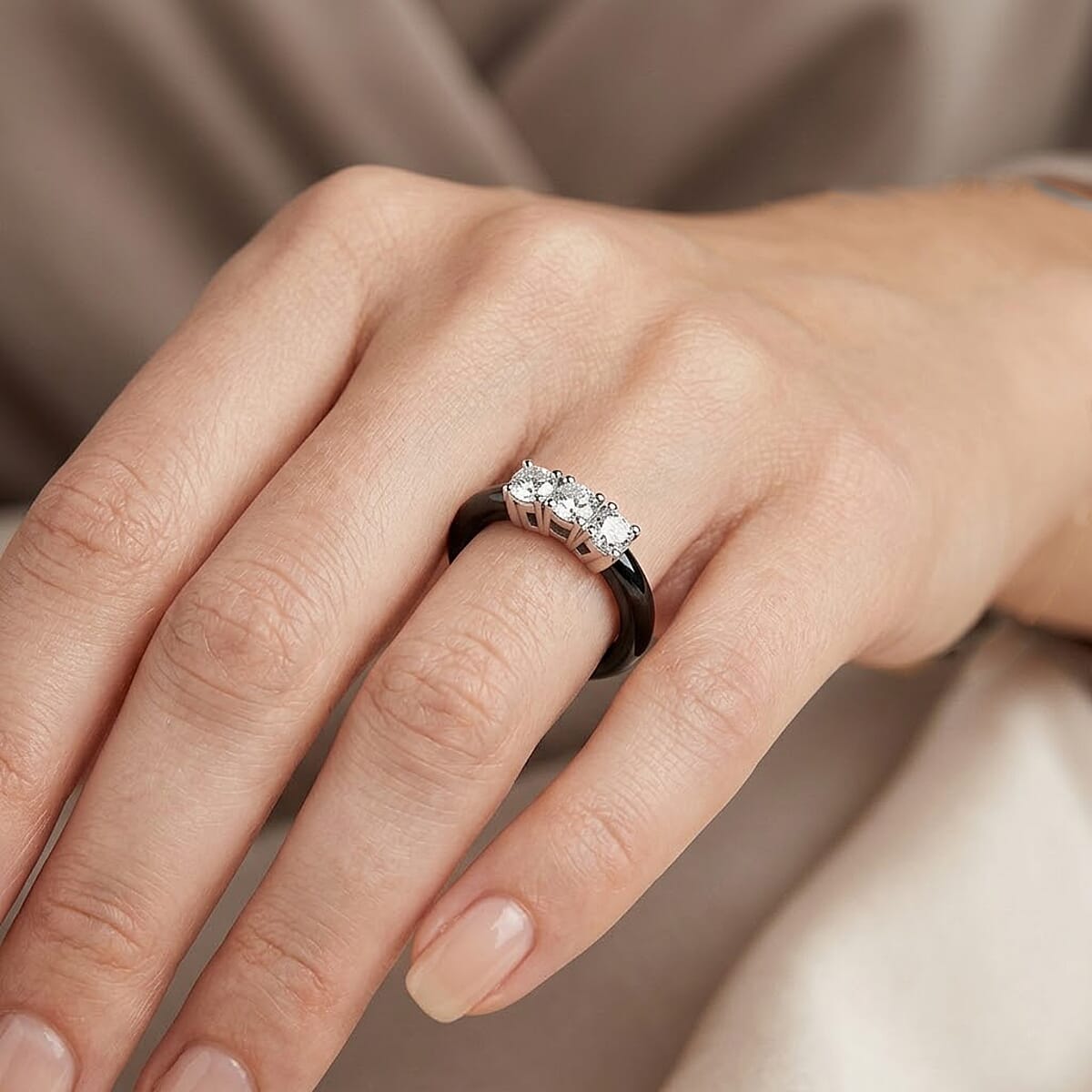 Lab Grown Diamond G-H SI and Black Jade 7.50 ctw Band Ring in Rhodium Over Sterling Silver (Size 7.0) image number 2