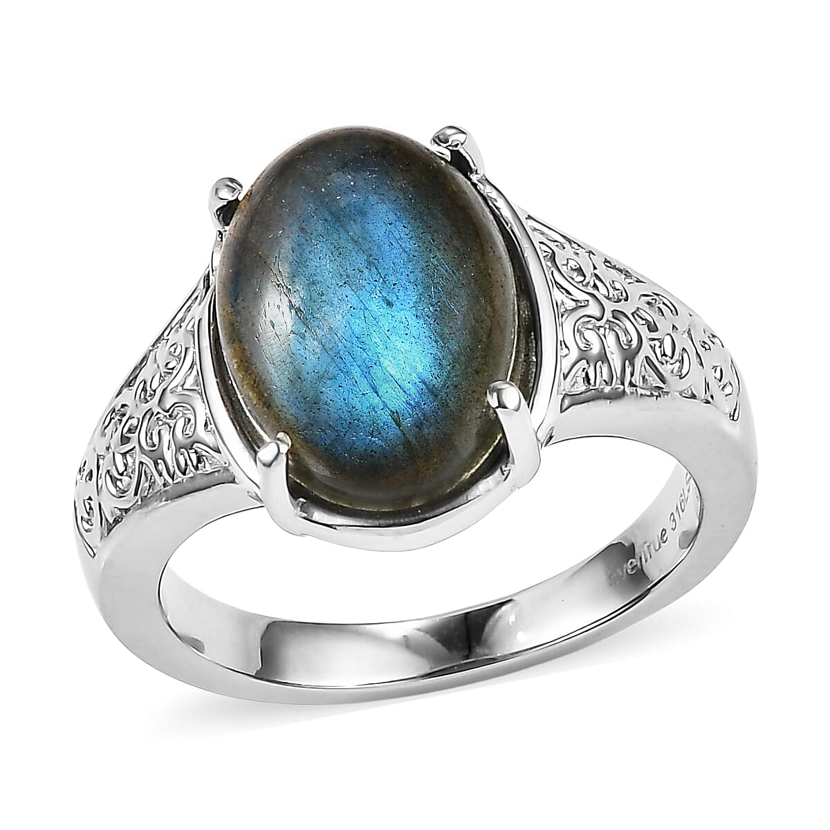 EverTrue Malagasy Labradorite 6.15 ctw Ring in Stainless Steel (Size 7.0)