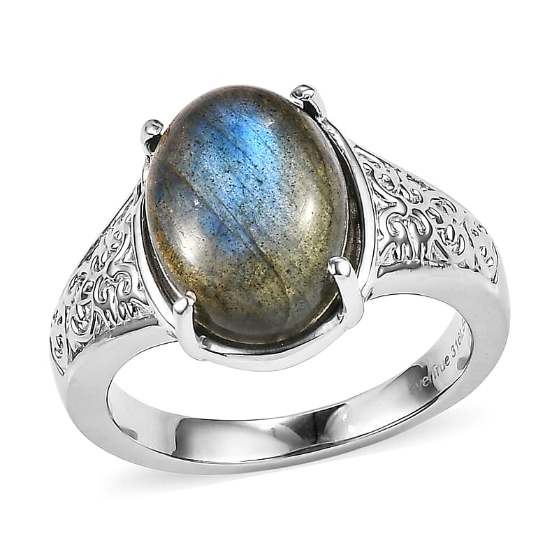 EverTrue Malagasy Labradorite 6.15 ctw Solitaire Ring in Stainless Steel (Size 7.0)