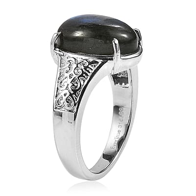 EverTrue Malagasy Labradorite 6.15 ctw Solitaire Ring in Stainless Steel (Size 7.0)