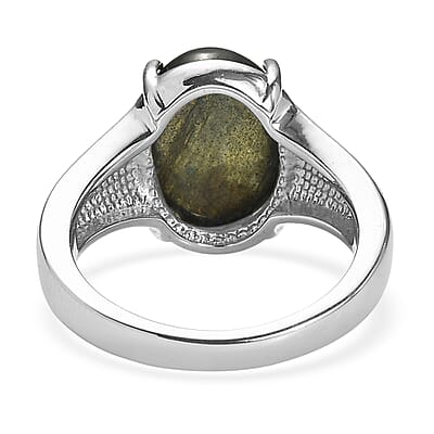 EverTrue Malagasy Labradorite 6.15 ctw Solitaire Ring in Stainless Steel (Size 7.0)