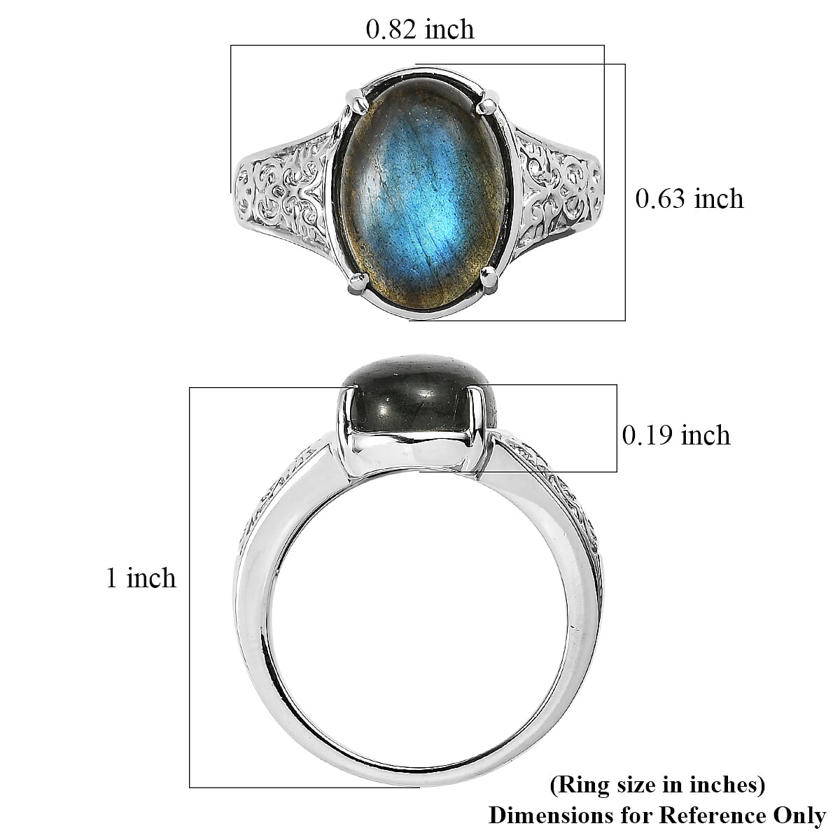 EverTrue Malagasy Labradorite 6.15 ctw Ring in Stainless Steel (Size 7.0)