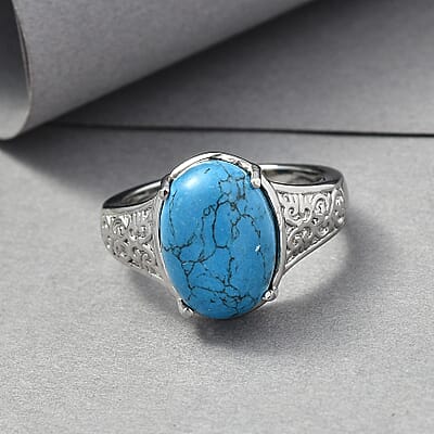 EverTrue Blue Howlite 5.90 ctw Solitaire Ring in Stainless Steel (Size 6.0)