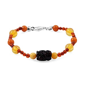 Baltic Amber Beaded Monkey Bracelet in Sterling Silver (7.0 In)