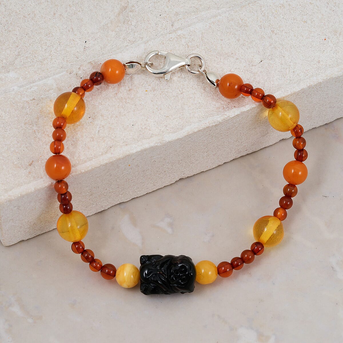 Baltic Amber Beaded Monkey Bracelet in Sterling Silver (7.0 In) image number 1