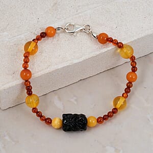 Baltic Amber Beaded Monkey Bracelet in Sterling Silver (7.0 In)