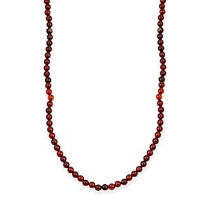 Cherry Amber Beaded Necklace (20 Inches) in Sterling Silver