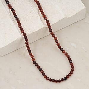 Cherry Amber Beaded Necklace (20 Inches) in Sterling Silver