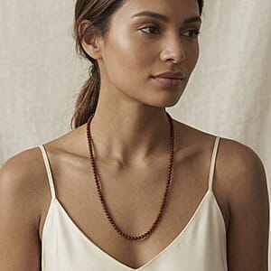 Cherry Amber Beaded Necklace (20 Inches) in Sterling Silver