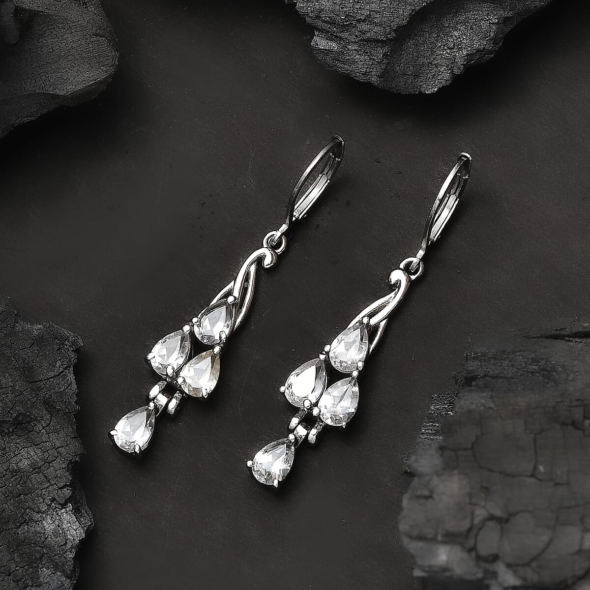 EverTrue Lab Created White Sapphire 4.40 ctw Earrings in Stainless Steel image number 1