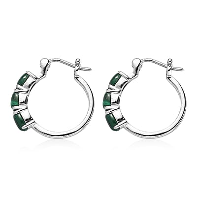 EverTrue African Malachite 4.00 ctw Hoop Earrings in Stainless Steel