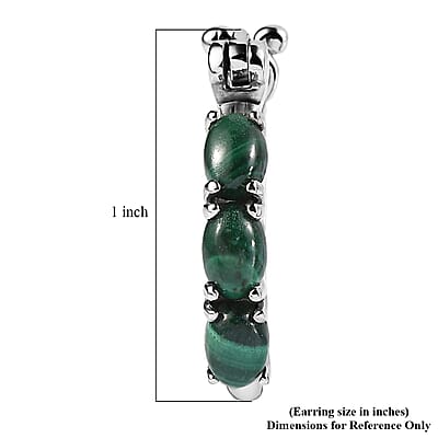 EverTrue African Malachite 4.00 ctw Hoop Earrings in Stainless Steel