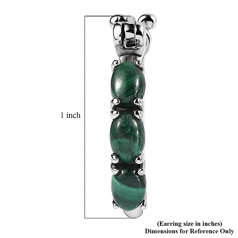 EverTrue African Malachite 4.00 ctw Hoop Earrings in Stainless Steel