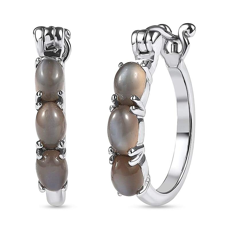 EverTrue Grey Moonstone 1.55 ctw Hoop Earrings in Stainless Steel