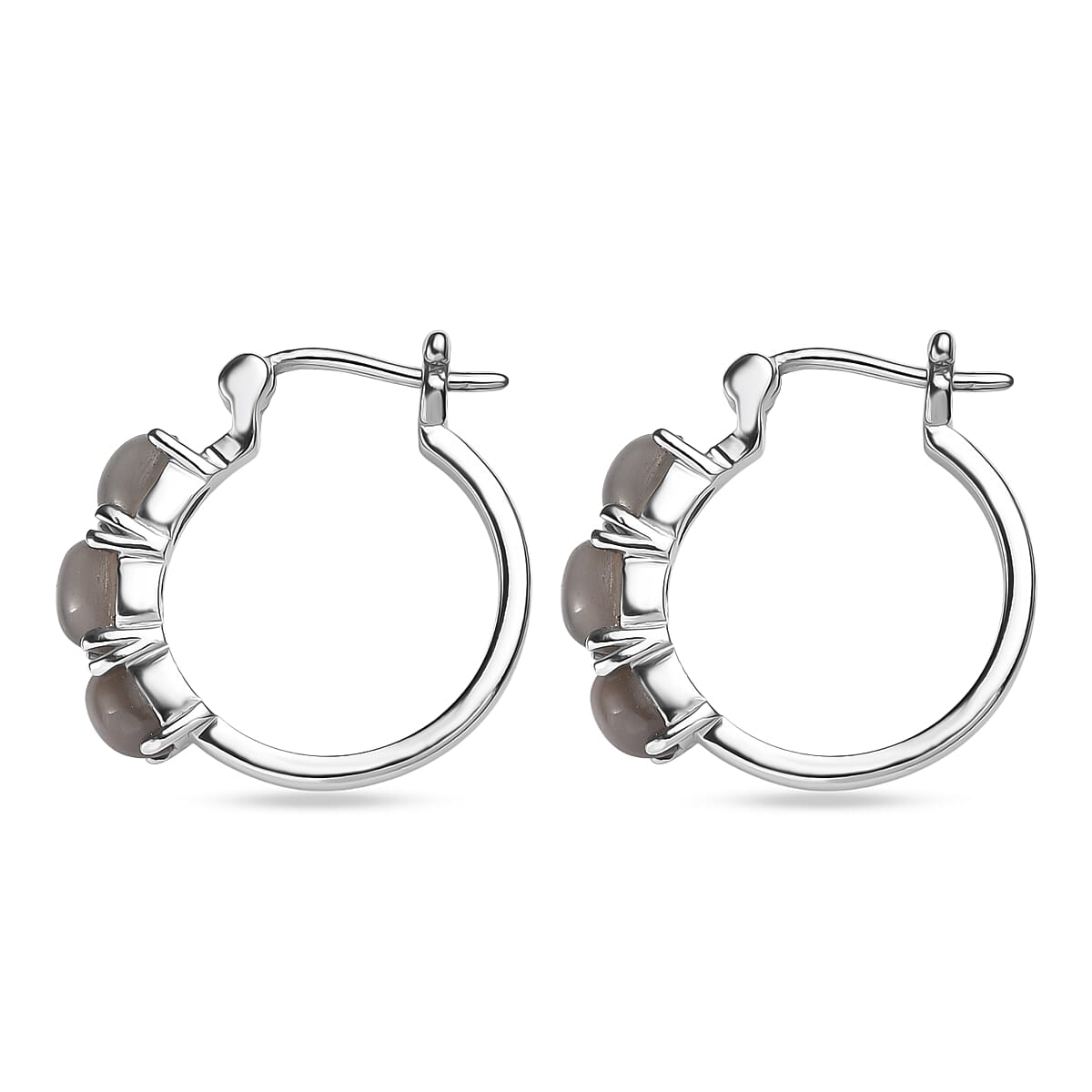 EverTrue Grey Moonstone 1.55 ctw Hoop Earrings in Stainless Steel