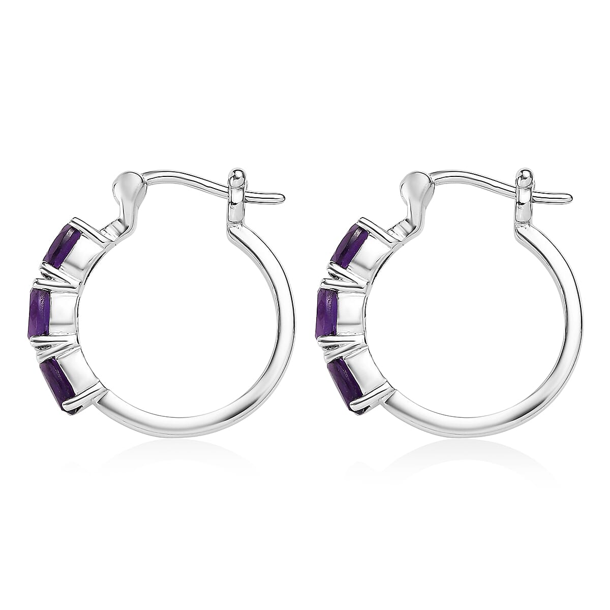 EverTrue African Amethyst 2.75 ctw Hoop Earrings in Stainless Steel