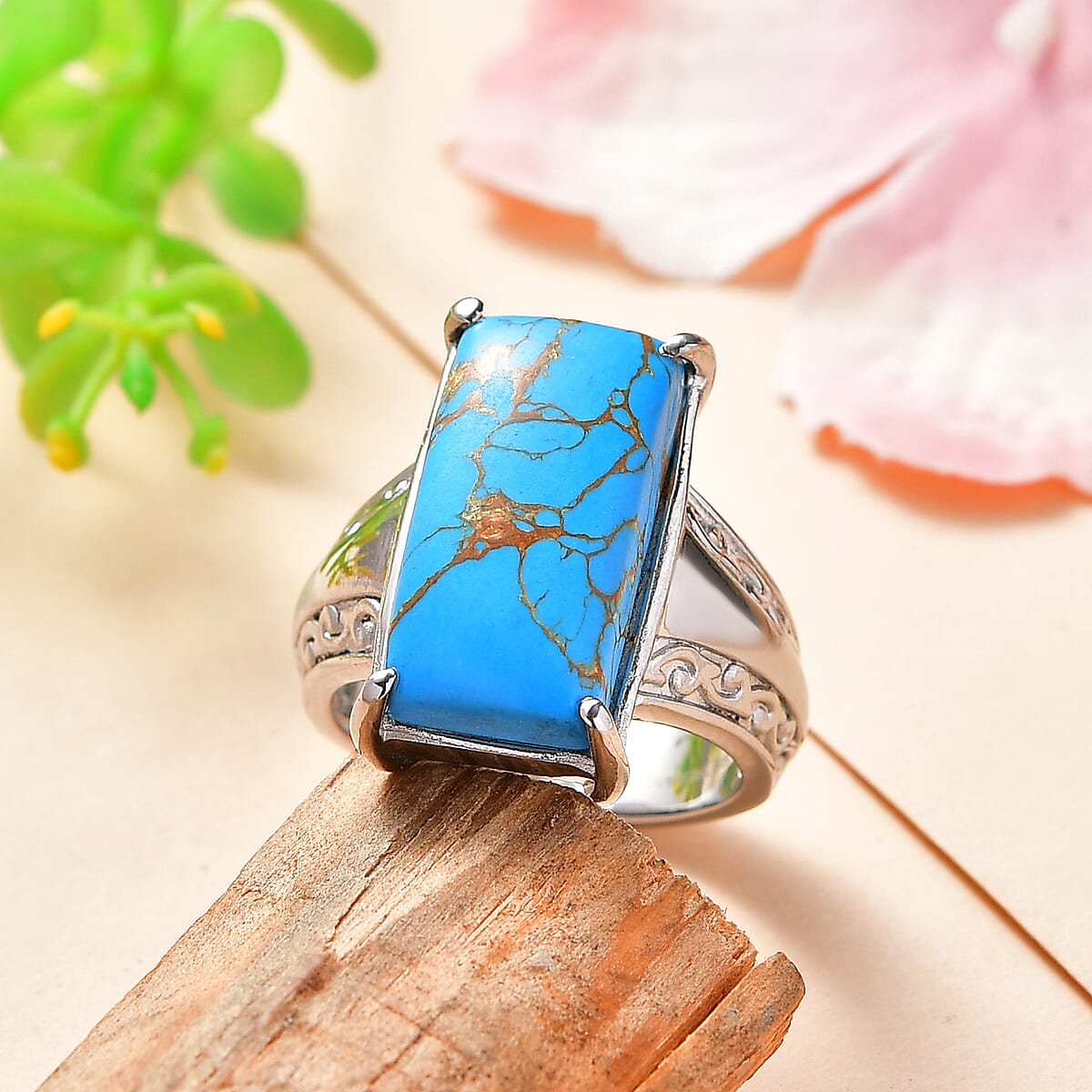 EverTrue Mojave Blue Turquoise 10.10 ctw Ring in Stainless Steel (Size 6.0) image number 1