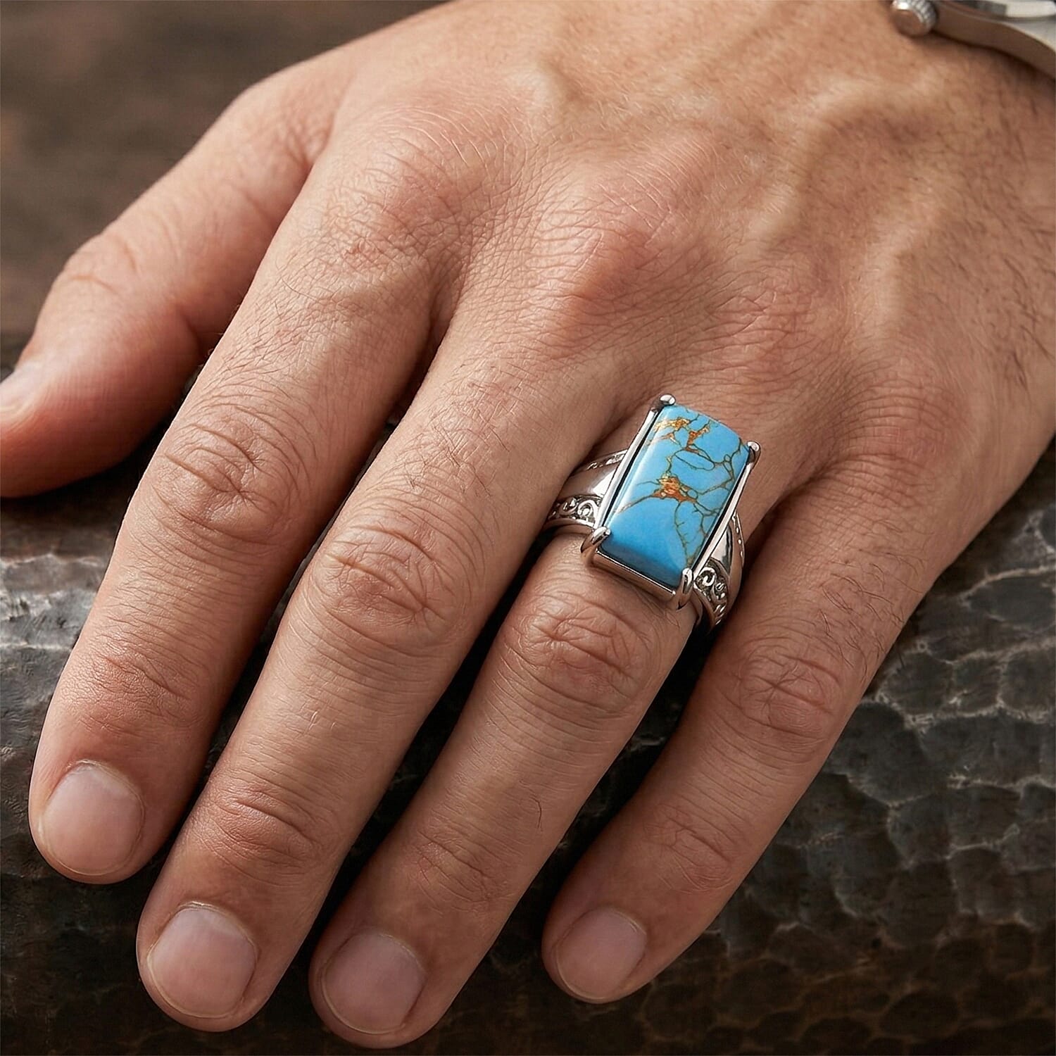 EverTrue Mojave Blue Turquoise 10.10 ctw Ring in Stainless Steel (Size 6.0)