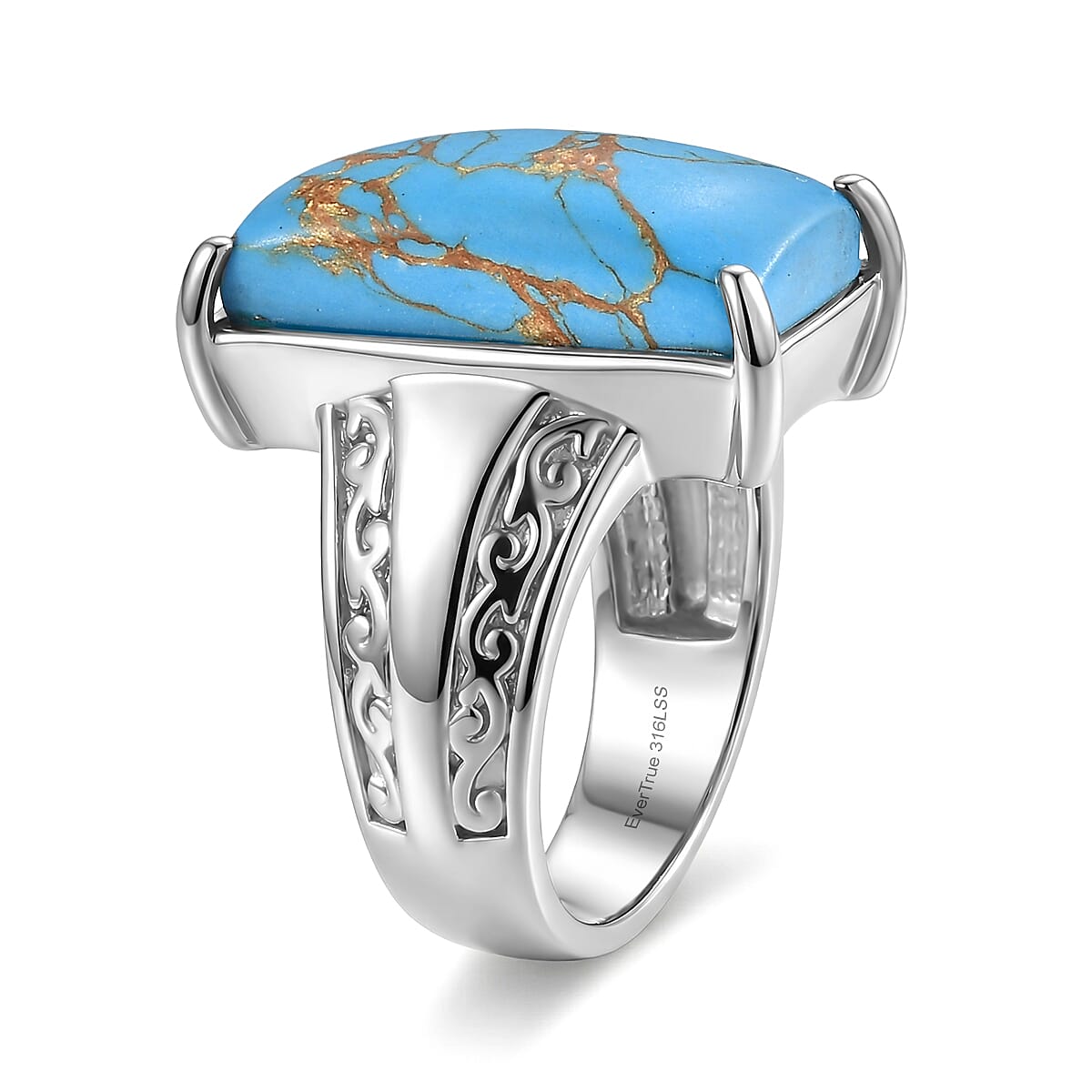 EverTrue Mojave Blue Turquoise 10.10 ctw Ring in Stainless Steel (Size 6.0) image number 3