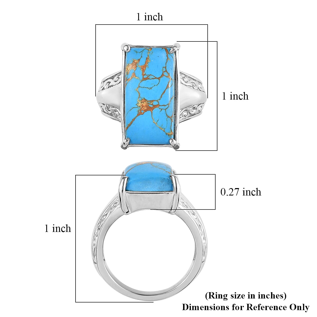 EverTrue Mojave Blue Turquoise 10.10 ctw Ring in Stainless Steel (Size 7.0)
