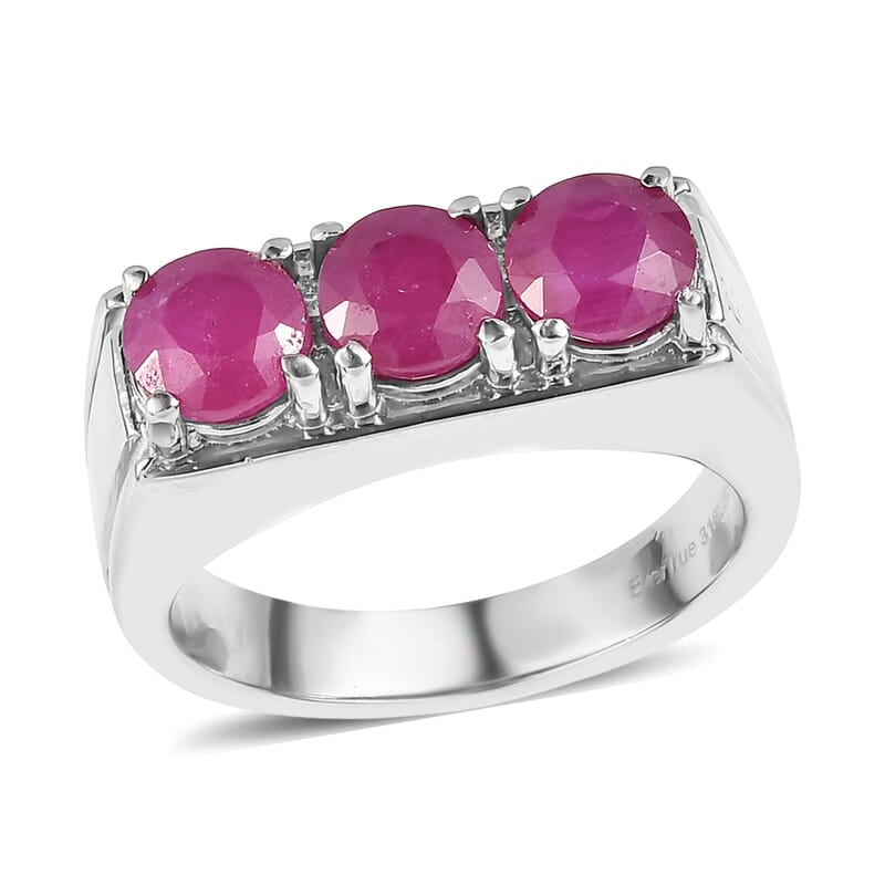 EverTrue Niassa Ruby (FF) 3.50 ctw Men's Ring in Stainless Steel (Size 10.0)