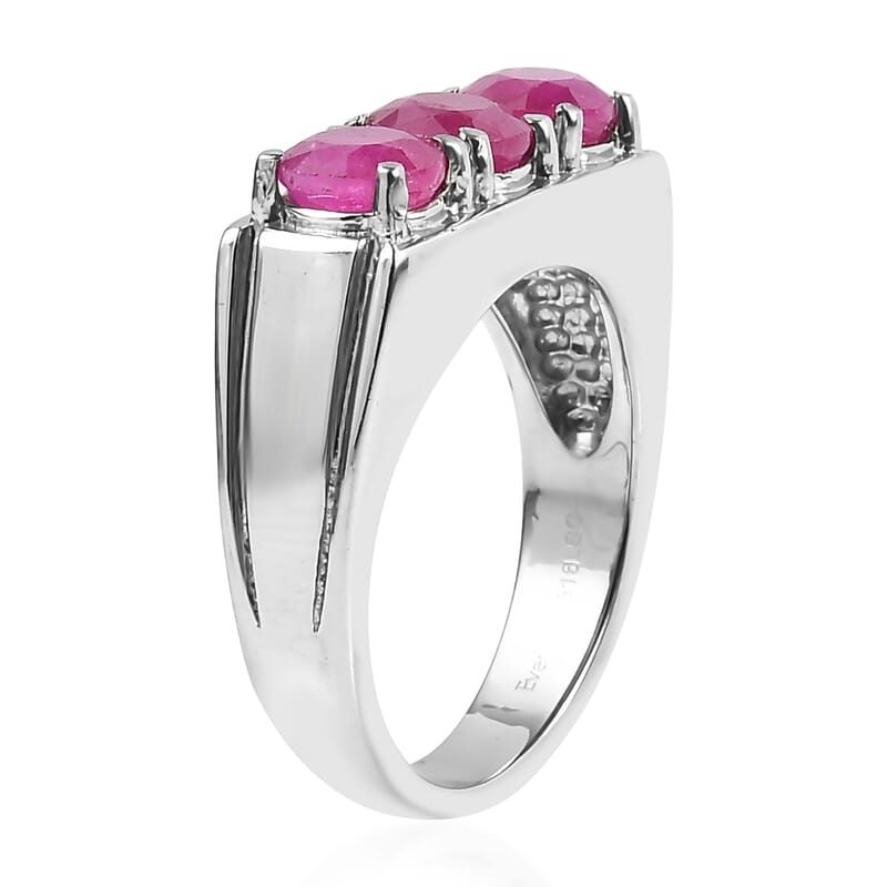 EverTrue Niassa Ruby (FF) 3.50 ctw Men's Ring in Stainless Steel (Size 10.0)