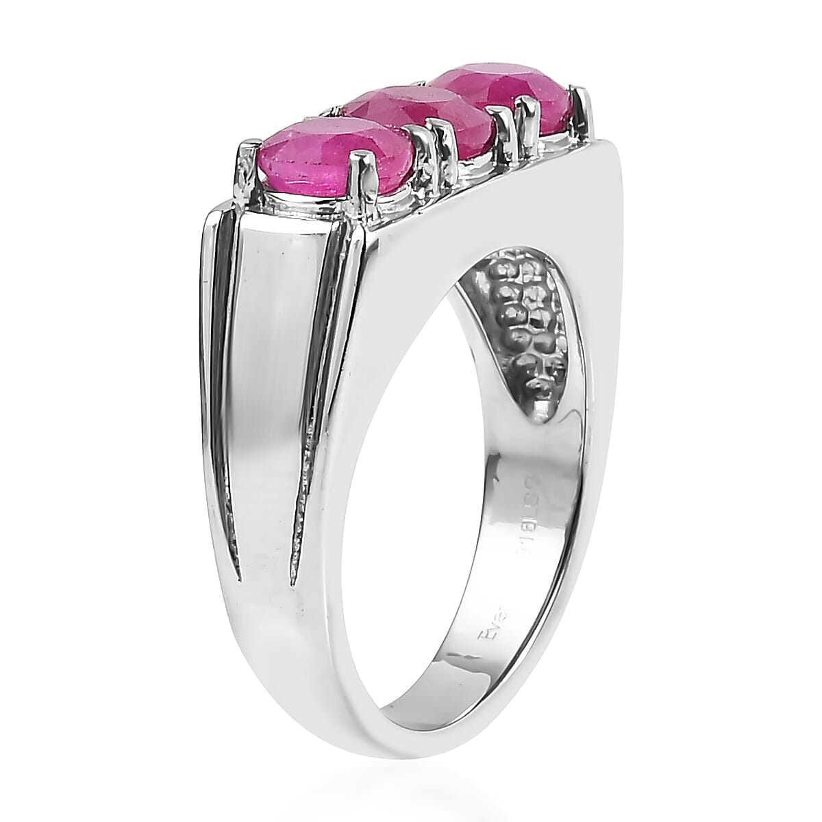 EverTrue Niassa Ruby (FF) 3.50 ctw Men's Ring in Stainless Steel (Size 9.0)