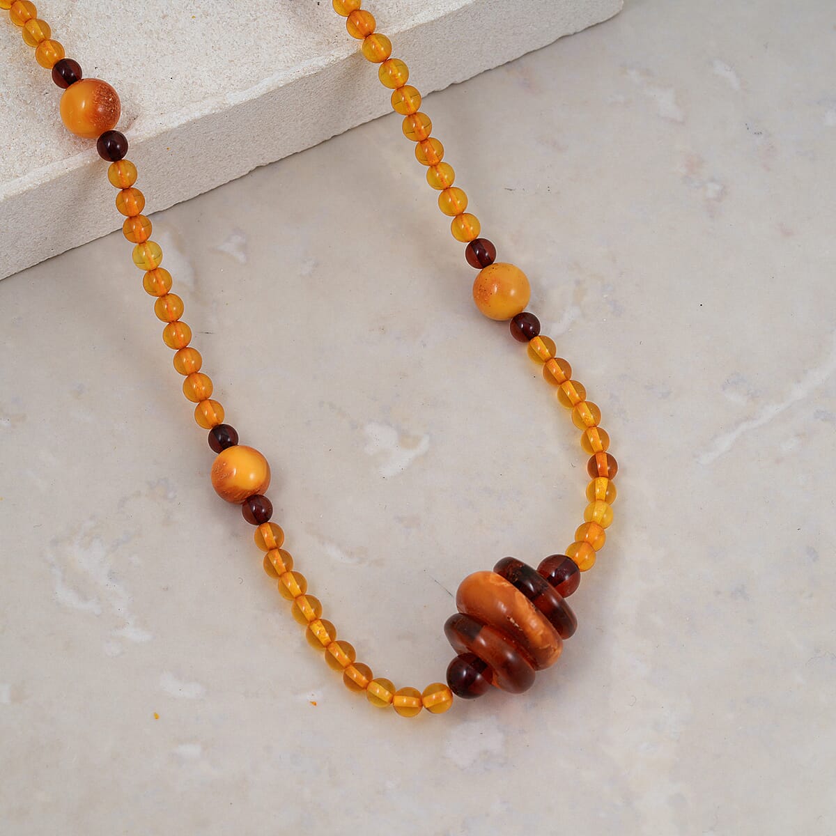 Baltic Amber Beaded Necklace in Sterling Silver (21 Inches) image number 1