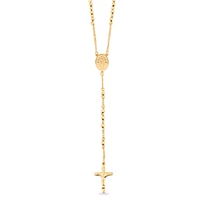 Miraculous Medal Coin Necklace with Cross Charm (30 Inches) in ION Plated YG Stainless Steel