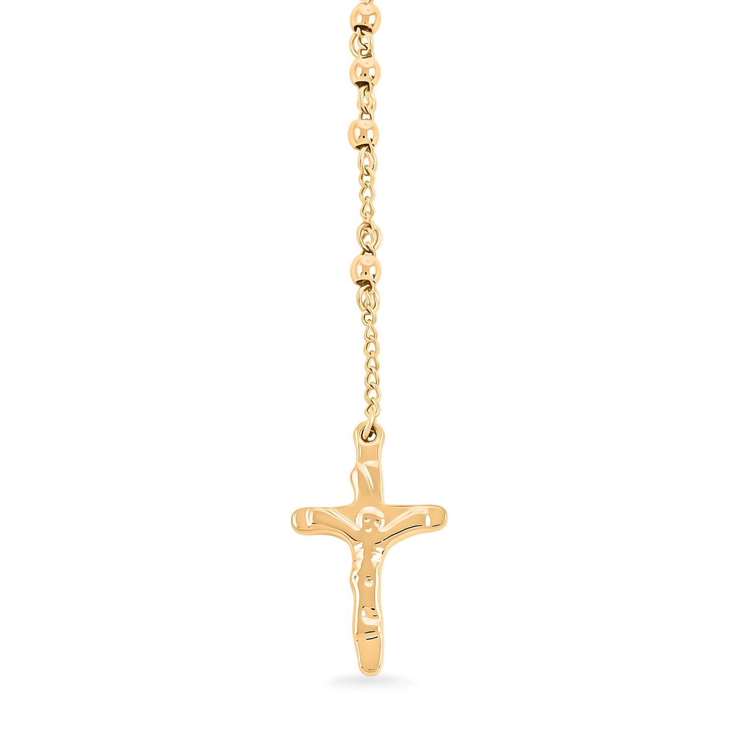 Miraculous Medal Coin Necklace with Cross Charm (30 Inches) in ION Plated YG Stainless Steel