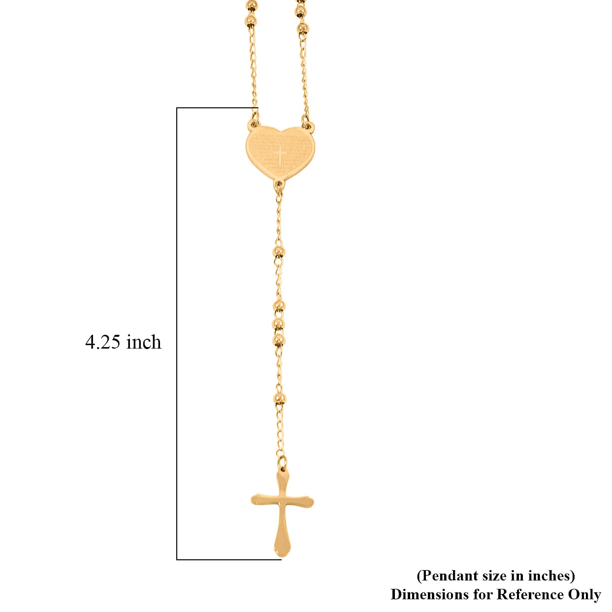 Heart Necklace with Cross Charm (24 Inches) in ION Plated YG Stainless Steel