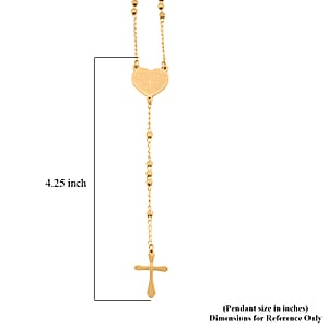 Heart Necklace with Cross Charm (24 Inches) in ION Plated YG Stainless Steel
