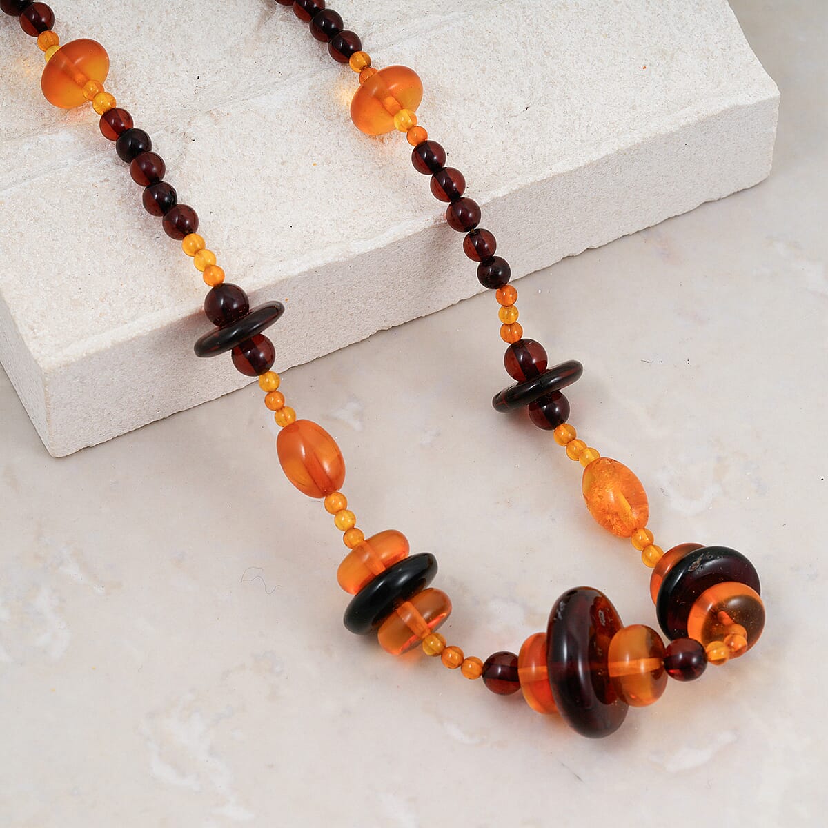 Baltic Amber Beaded Necklace in Sterling Silver (22 Inches) image number 1