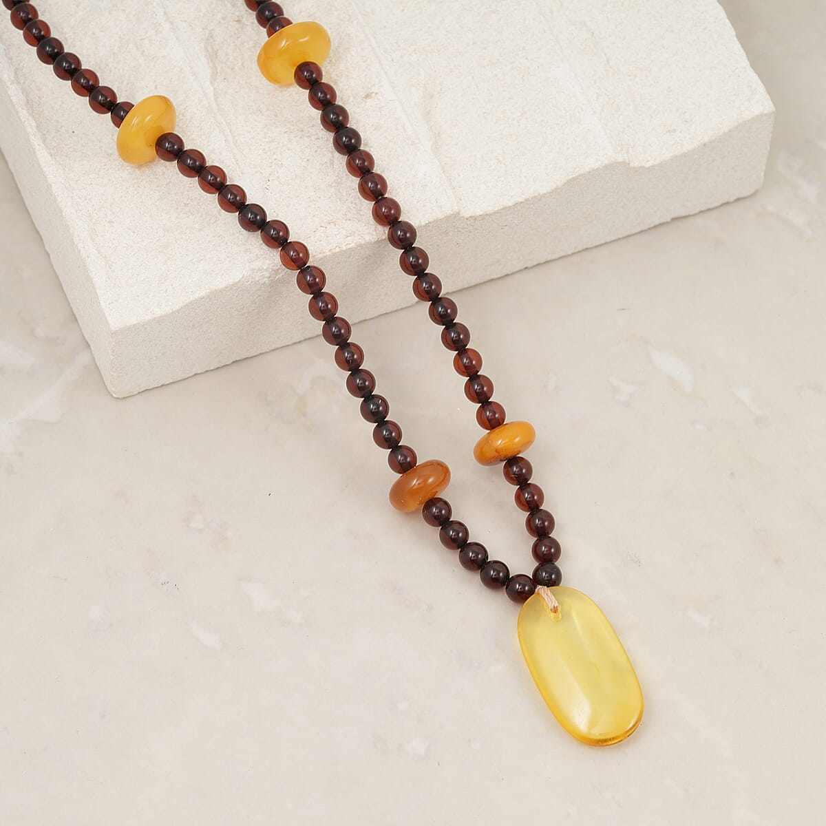 Baltic Amber Beaded Necklace in Sterling Silver (22 Inches) image number 1
