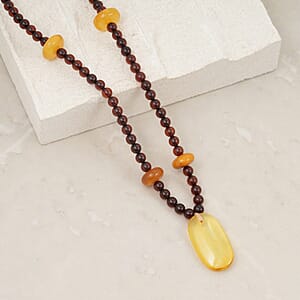 Baltic Amber Beaded Necklace in Sterling Silver (22 Inches)