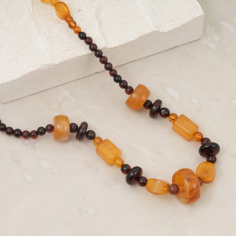 Baltic Amber Beaded Necklace in Sterling Silver (22 Inches)