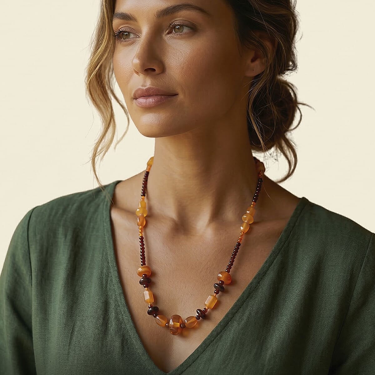 Baltic Amber Beaded Necklace in Sterling Silver (22 Inches) image number 2