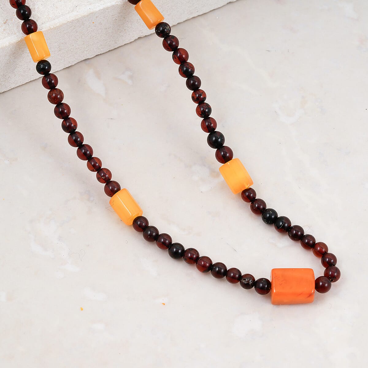 Baltic Amber Beaded Necklace in Sterling Silver (22 Inches) image number 1