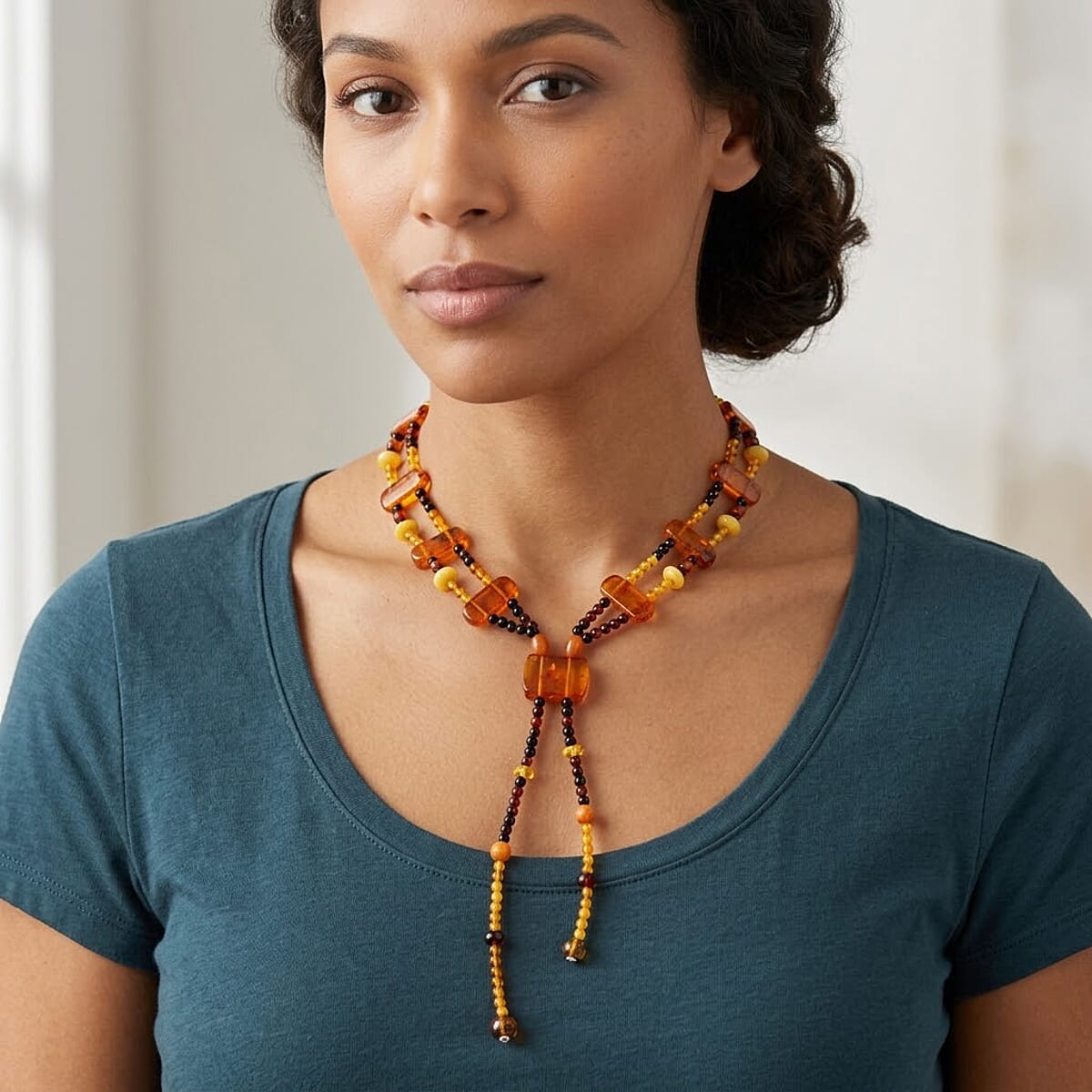 Baltic Amber Beaded Necklace in Sterling Silver (22 Inches) image number 2